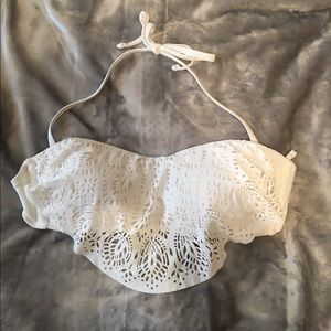 White Laser-cut Flowy Halter Strapless Bikini Top